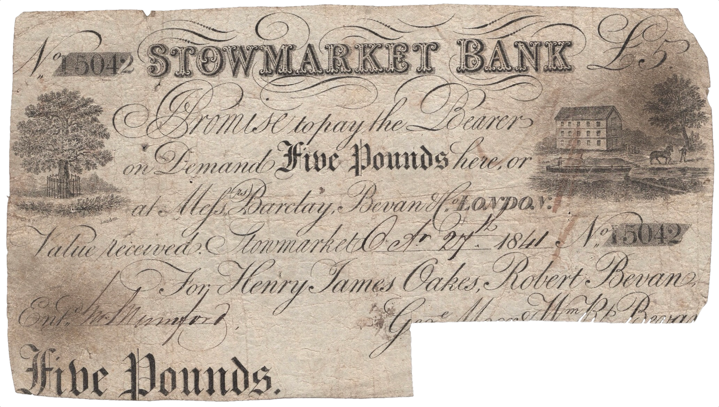 Stowmarket Bank 1841 £5 banknote Outing 2076b