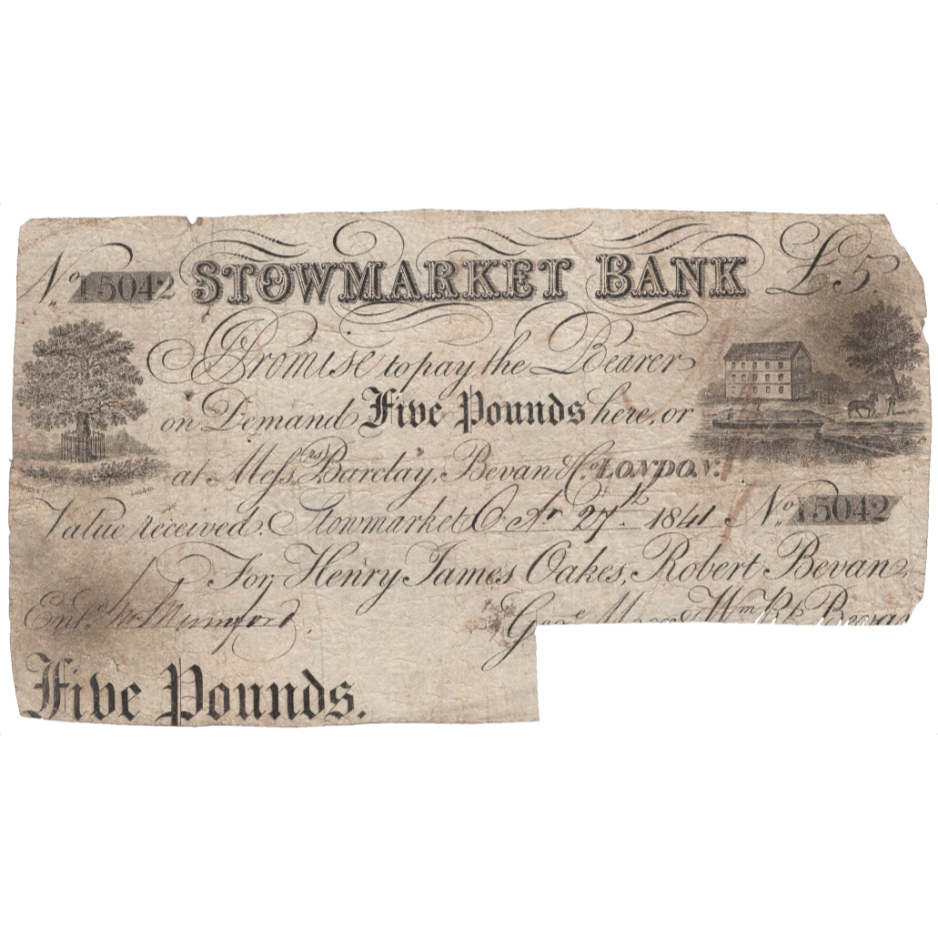 Stowmarket Bank 1841 £5 banknote Outing 2076b