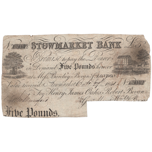 Stowmarket Bank 1841 £5 banknote Outing 2076b