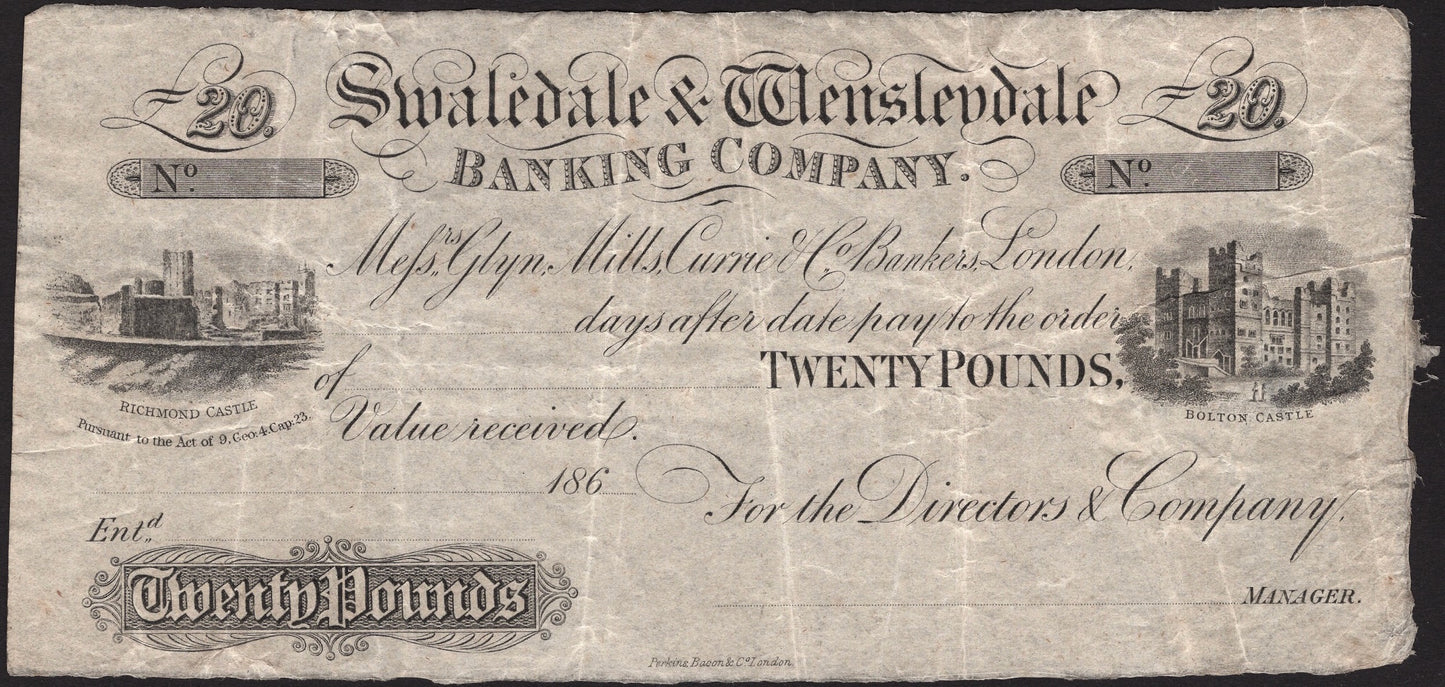 Swaledale & Wensleydale Banking Company 186_ £20 payment order Outing 1786
