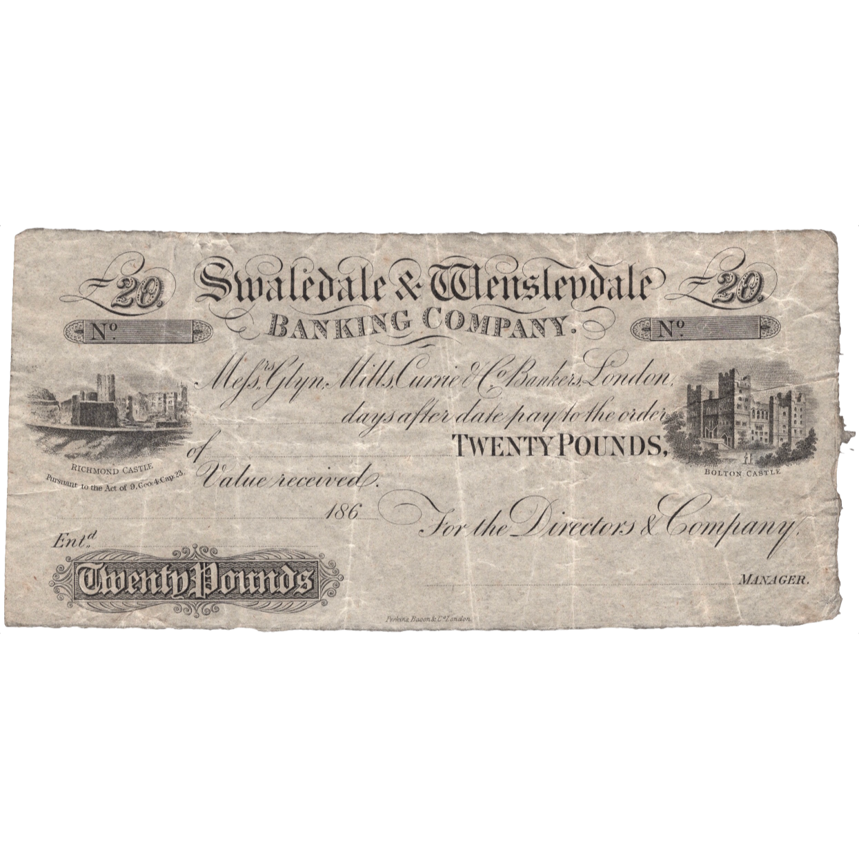 Swaledale & Wensleydale Banking Company 186_ £20 payment order Outing 1786