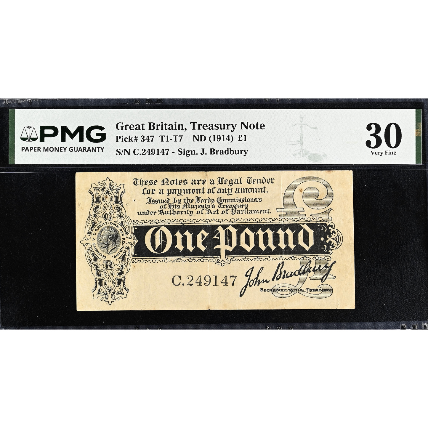 ENGLAND P.347 T1 1914 HM Treasury Bradbury First issue £1 VF 30