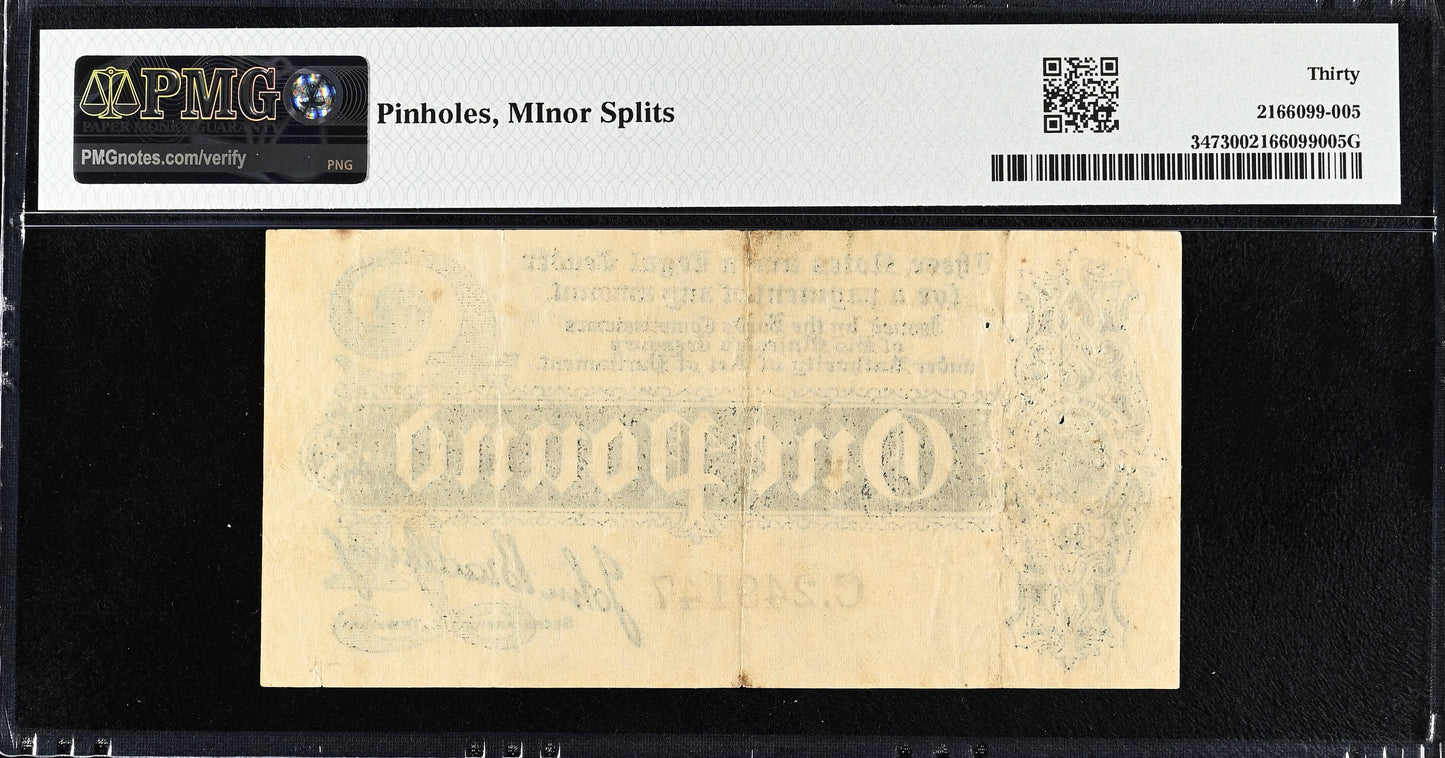 ENGLAND P.347 T1 1914 HM Treasury Bradbury First issue £1 VF 30