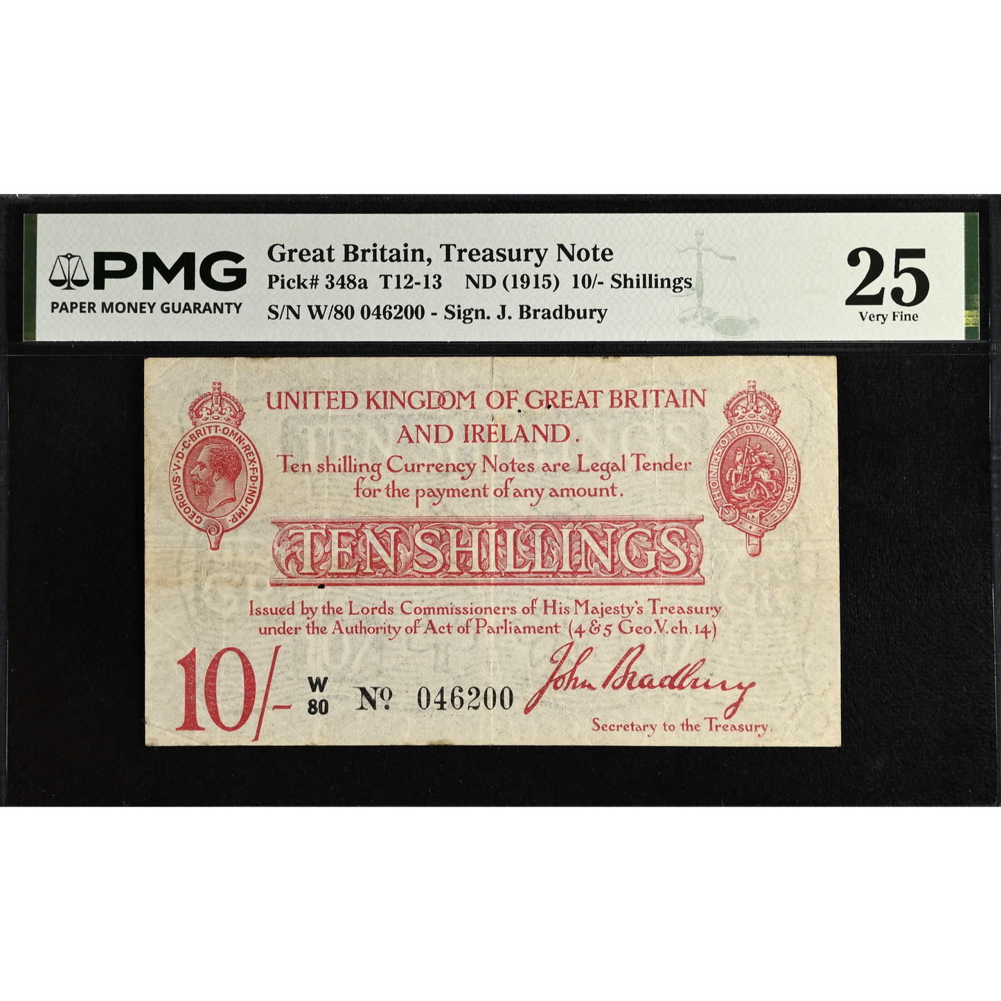 ENGLAND P.348a T13.1 1915 HM Treasury Bradbury 10s W80 VF 25