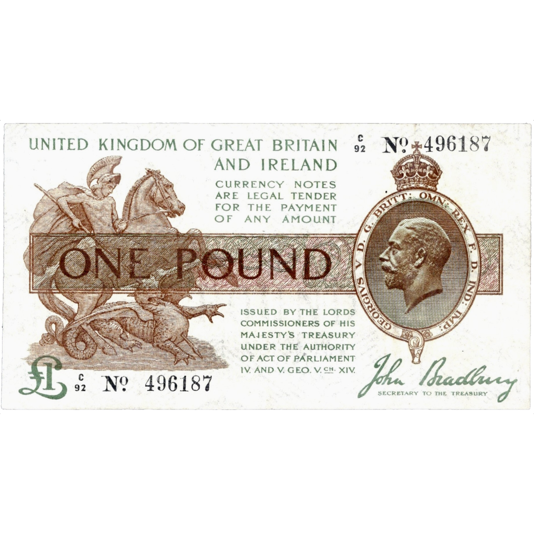 ENGLAND P.351 T16.32 1917 HM Treasury Bradbury £1 NEF