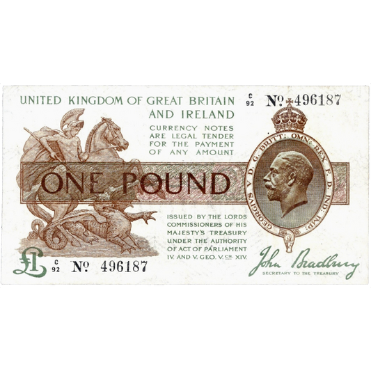 ENGLAND P.351 T16.32 1917 HM Treasury Bradbury £1 NEF