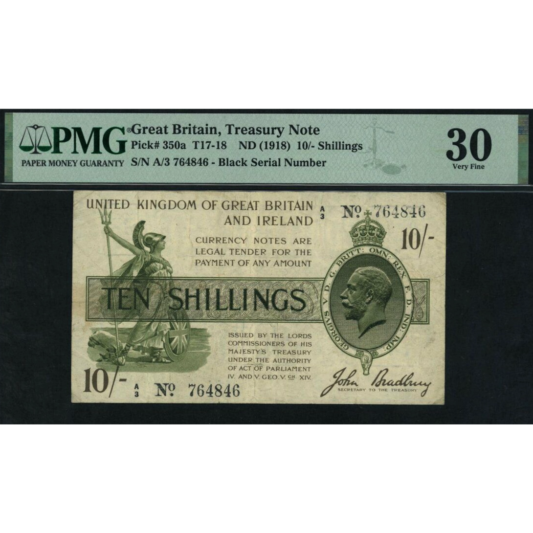 ENGLAND P.350 T17 1918 HM Treasury Bradbury 10s VF 30