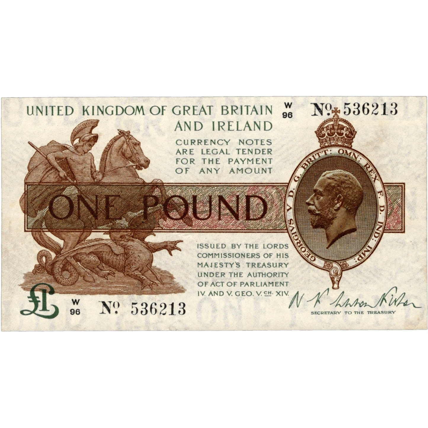 ENGLAND P.357 T24 1919 HM Treasury Fisher £1 EF
