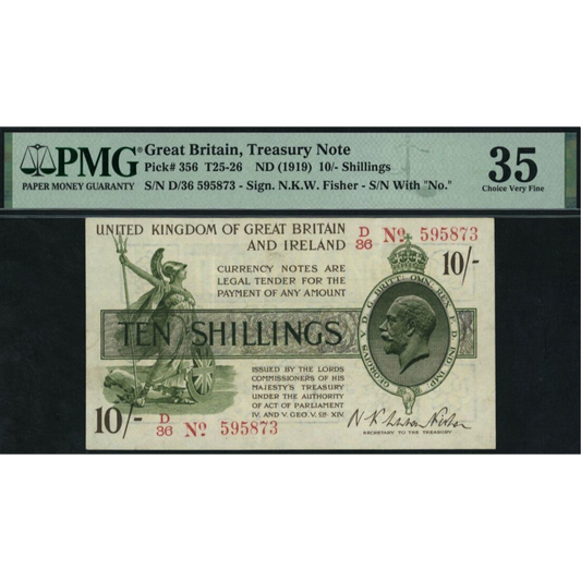 ENGLAND P.356 T26 1919 HM Treasury Fisher First series 10s Choice VF 35