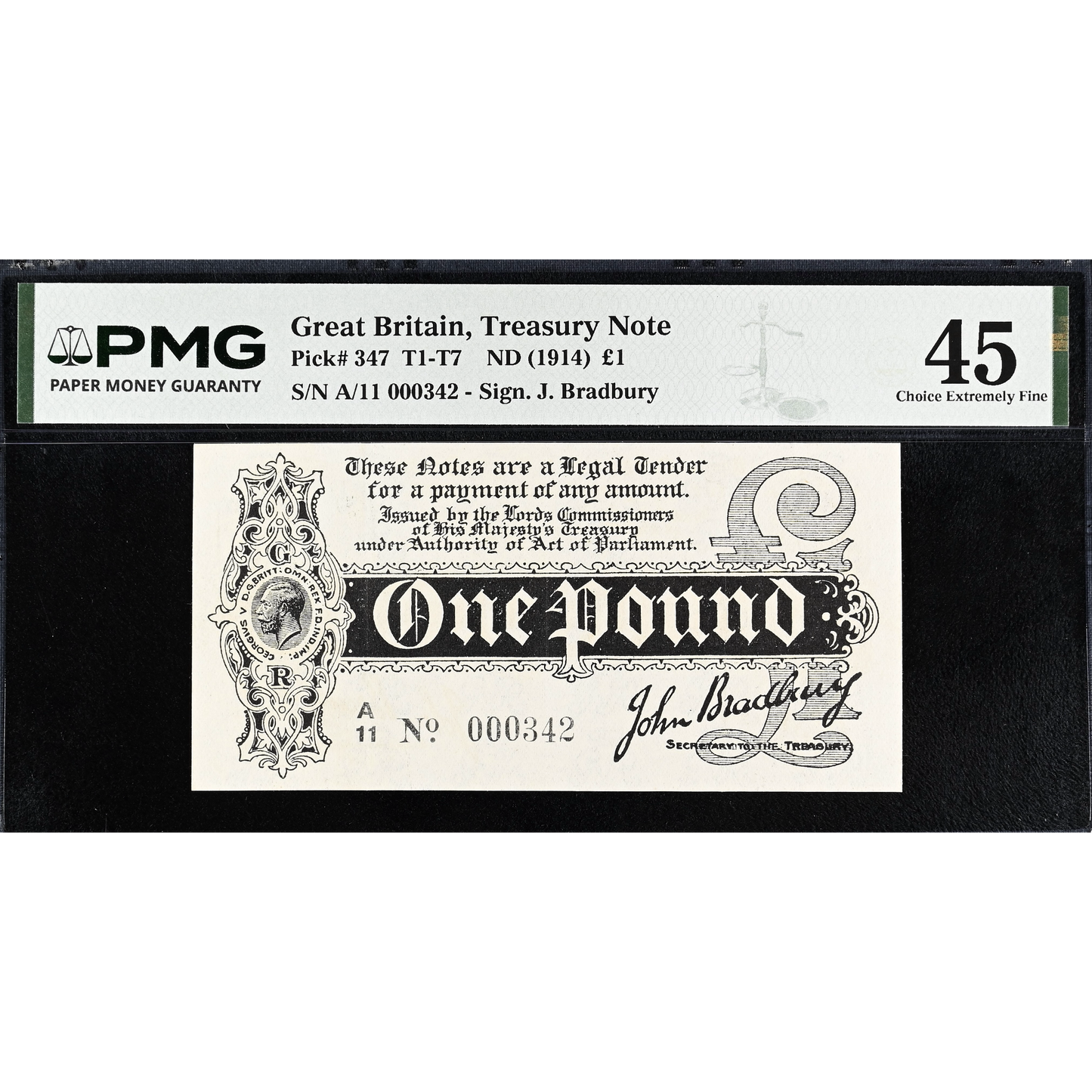 ENGLAND P.347 T3.3 1914 HM Treasury Bradbury First issue £1  A/11 Choice EF 45