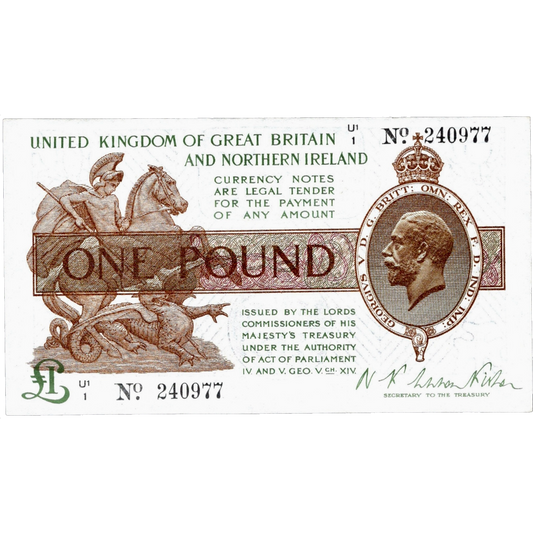 ENGLAND P.361a T34.2 1927 HM Treasury Fisher £1 EF U/1