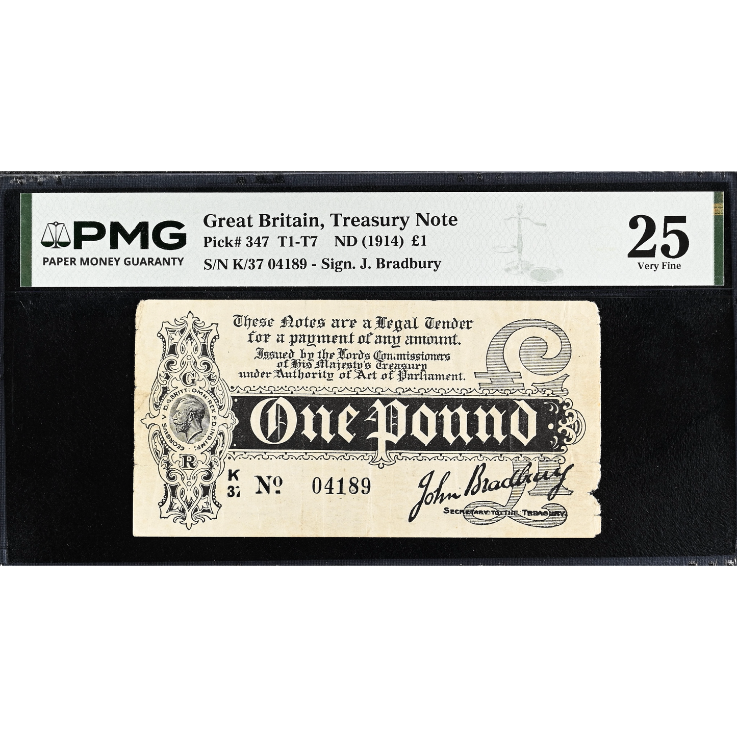 ENGLAND P.347 T4.2 1914 HM Treasury 1914 Bradbury £1 K/37 VF 25