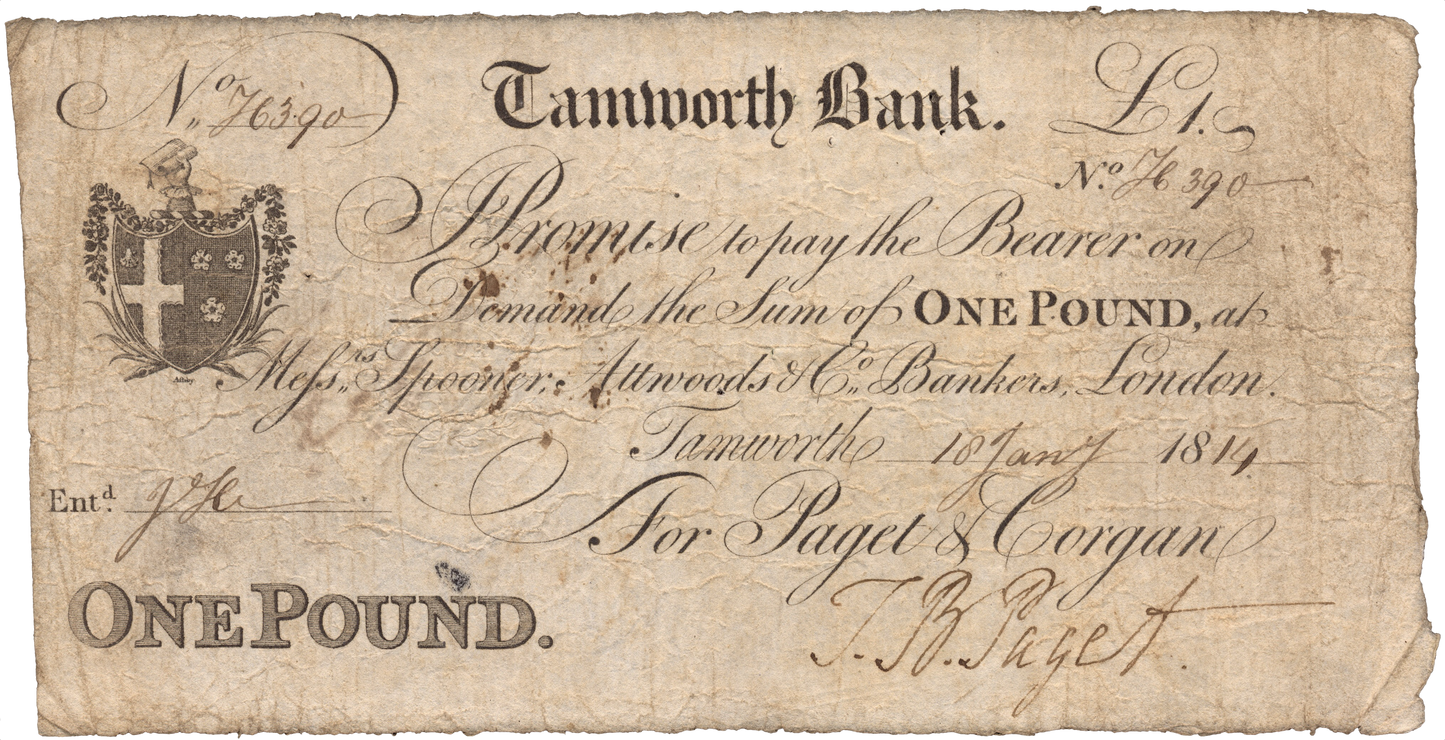 Tamworth Bank 1814 £1 banknote Outing 2130a