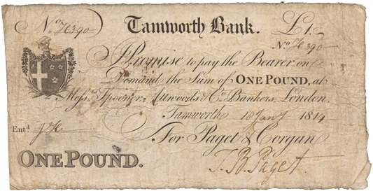 Tamworth Bank 1814 £1 banknote Outing 2130a