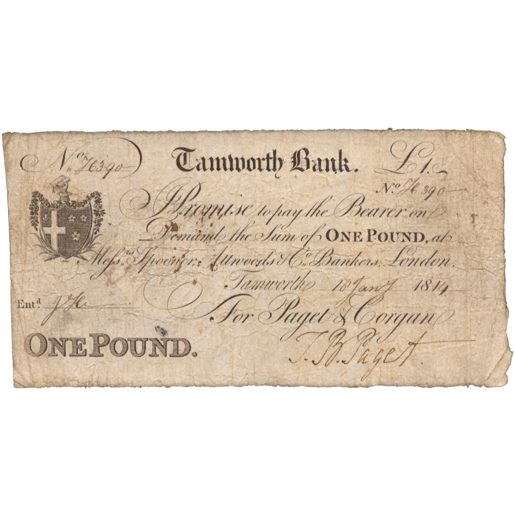 Tamworth Bank 1814 £1 banknote Outing 2130a