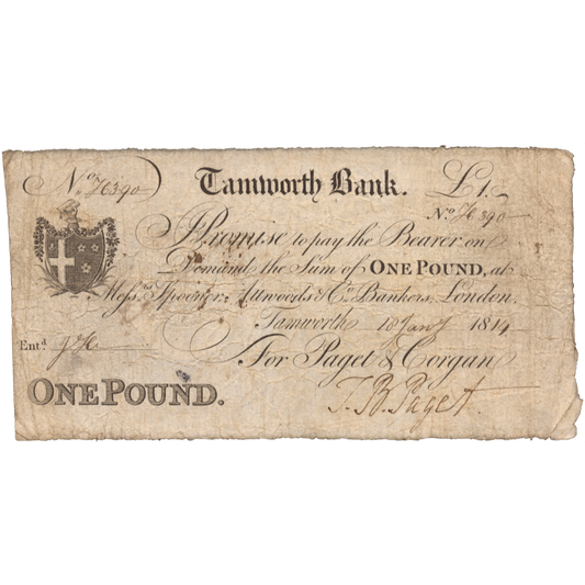 Tamworth Bank 1814 £1 banknote Outing 2130a