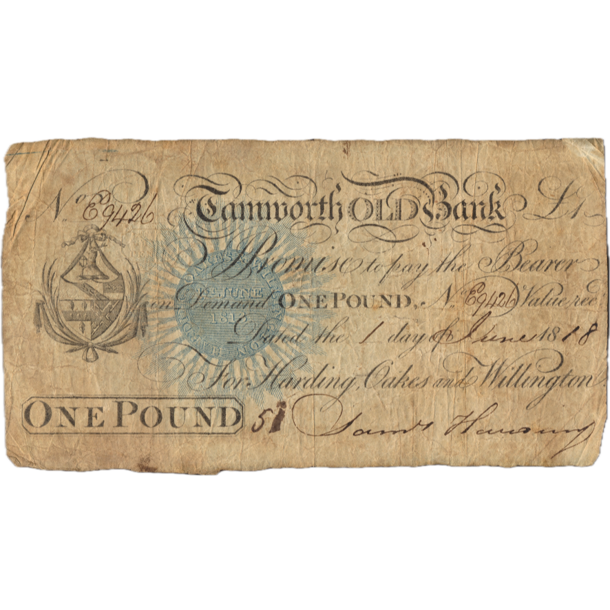 Tamworth Old Bank 1818 £1 banknote Outing 2131a