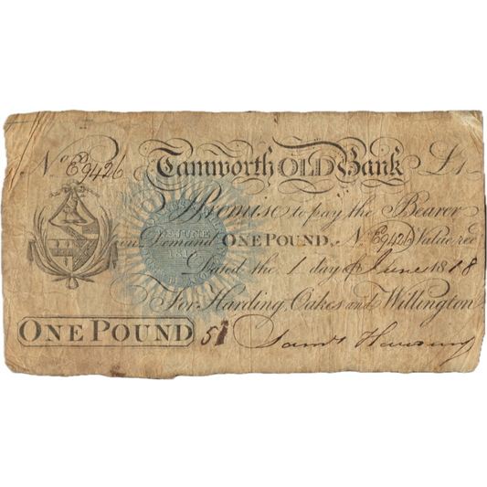 Tamworth Old Bank 1818 £1 banknote Outing 2131a