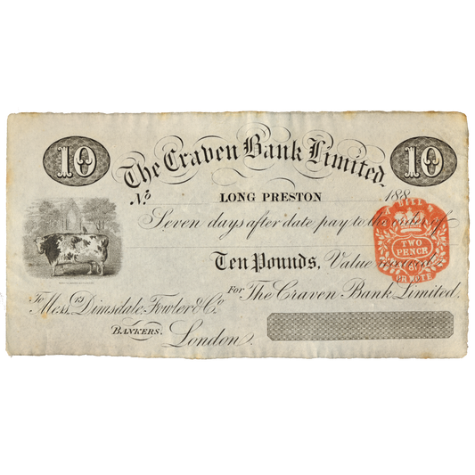 Craven Bank 188_ unissued £10 7 day sight bill UNC Outing 366a for bank