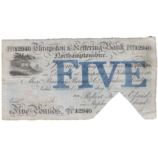 Thrapstone & Kettering Bank 1887 £5 banknote Outing 2174d