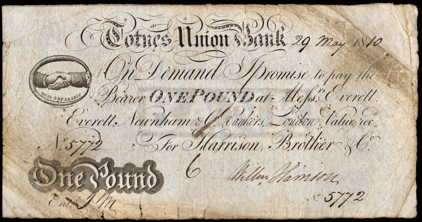 Totnes Union Bank 1810 £1 banknote Outing 2194a