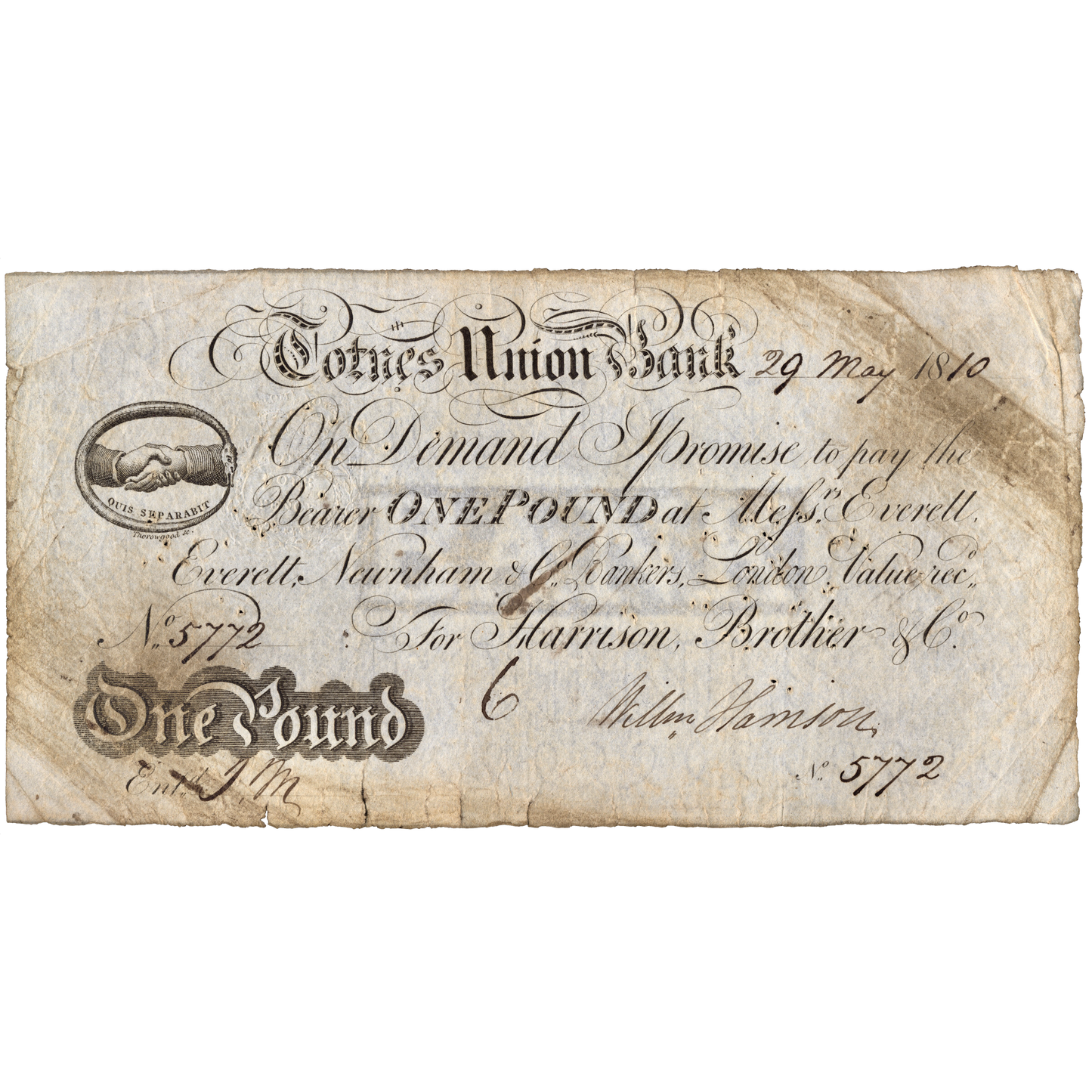 Totnes Union Bank 1810 £1 banknote Outing 2194a