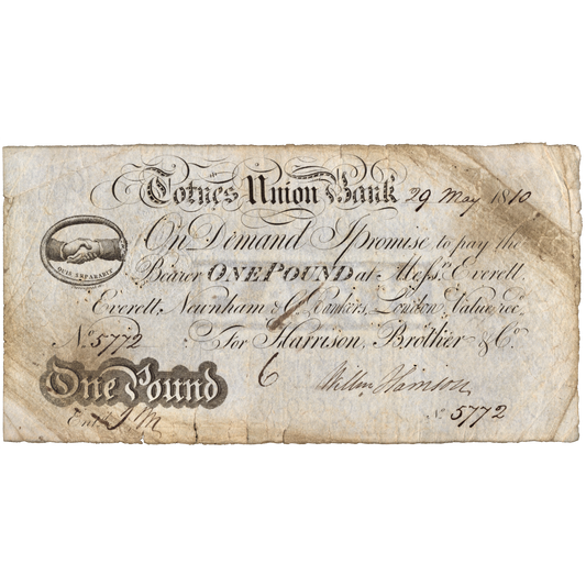 Totnes Union Bank 1810 £1 banknote Outing 2194a