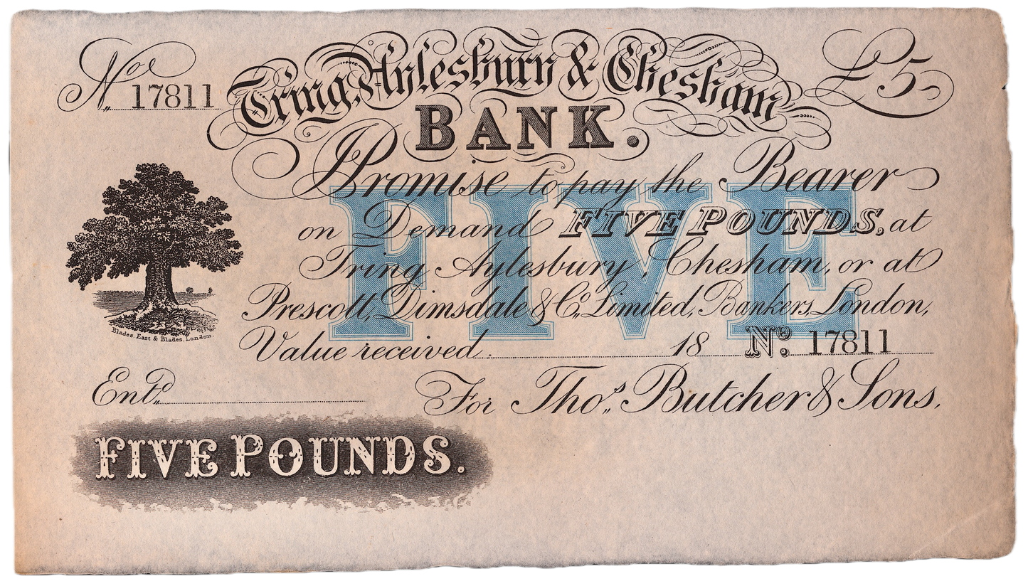 Tring, Aylesbury & Chesham Bank 18__ £5 banknote Outing 2199c