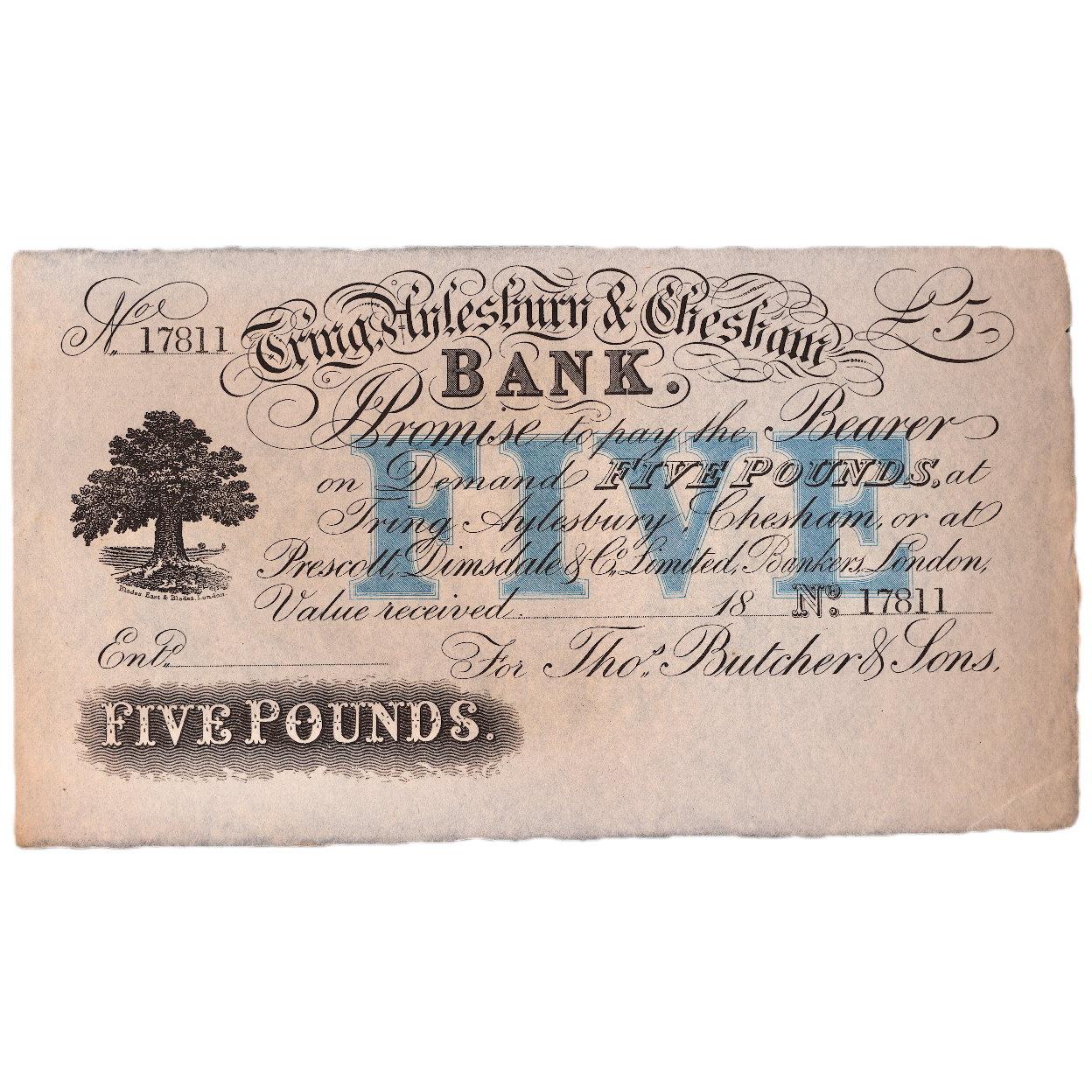 Tring, Aylesbury & Chesham Bank 18__ £5 banknote Outing 2199c