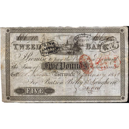 Tweed Bank Berwick on Tweed 1840 £5 banknote Outing 127c