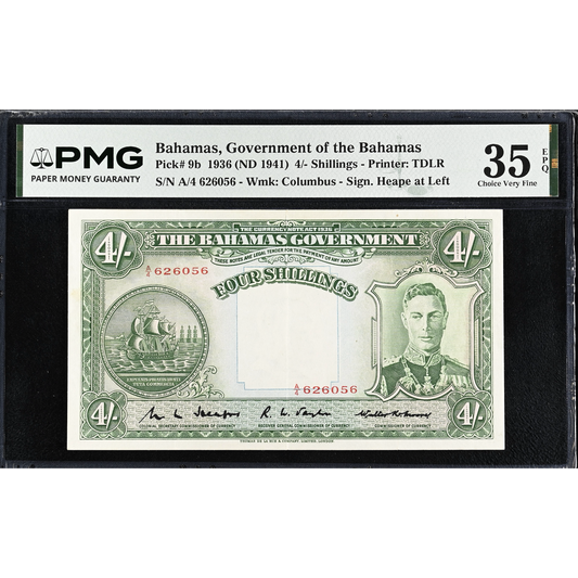 BAHAMAS P.9b 1941 4 Shillings Choice VF 35 EPQ