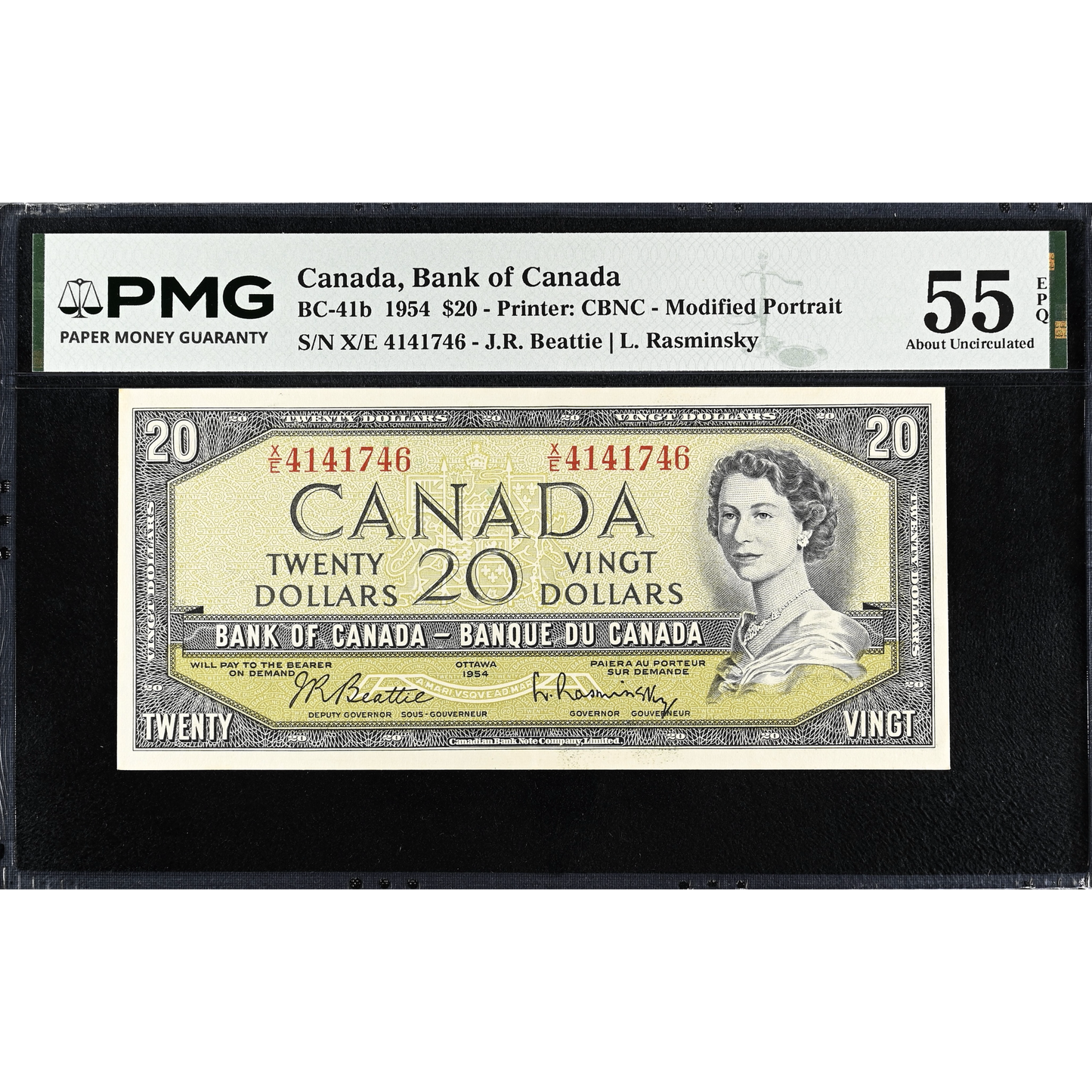 CANADA P.80b BC-41b 1954 $20 Beattie, Rasminsky AUNC 55 EPQ