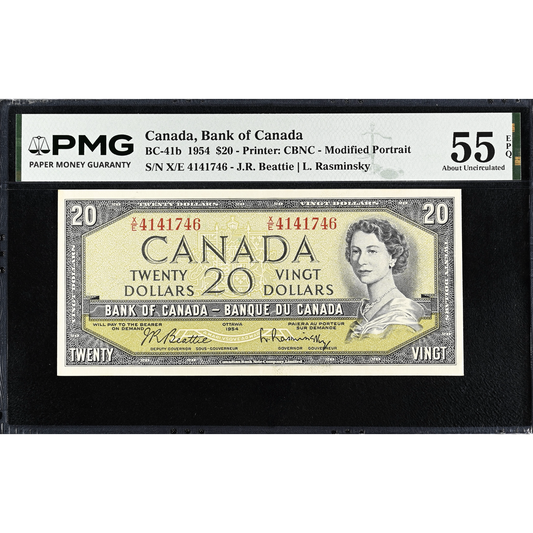 CANADA P.80b BC-41b 1954 $20 Beattie, Rasminsky AUNC 55 EPQ