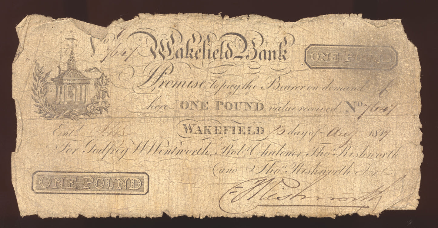 Wakefield Bank 1817 £1 banknote VG Outing 2243a (variation)