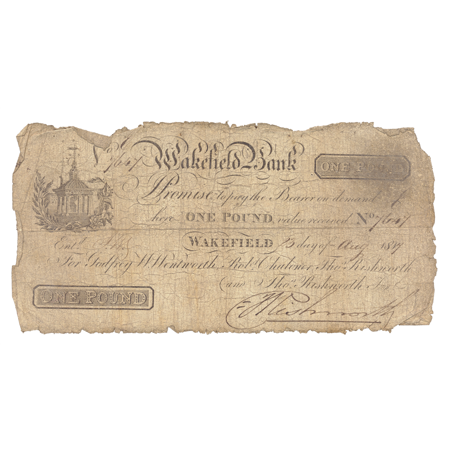 Wakefield Bank 1817 £1 banknote VG Outing 2243a (variation)