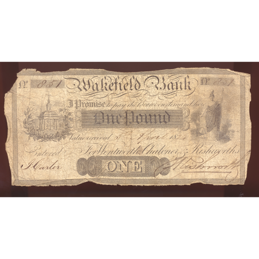 Wakefield Bank 1824 £1 banknote VG Outing 2243d