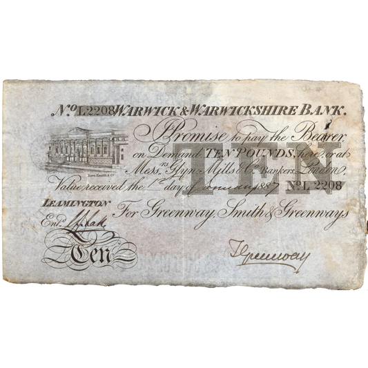 Warwick & Warwickshire Bank 1887 £10 banknote Outing 2279f