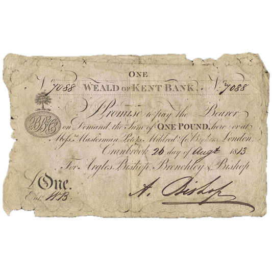 Weald of Kent Bank 1813 £1 banknote Outing 608a