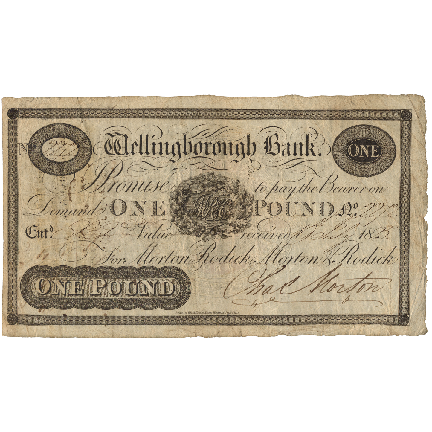 Wellingborough Bank 1823 £1 banknote Outing 2294e