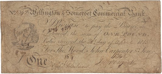 Wellington & Somerset Commercial Bank 1813 £1 banknote Outing 2308a