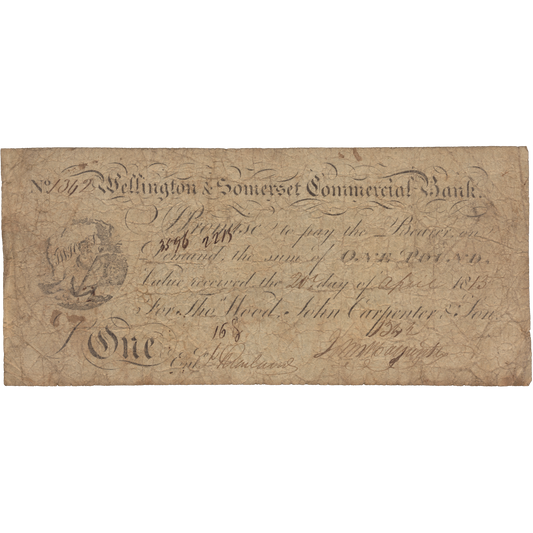 Wellington & Somerset Commercial Bank 1813 £1 banknote Outing 2308a