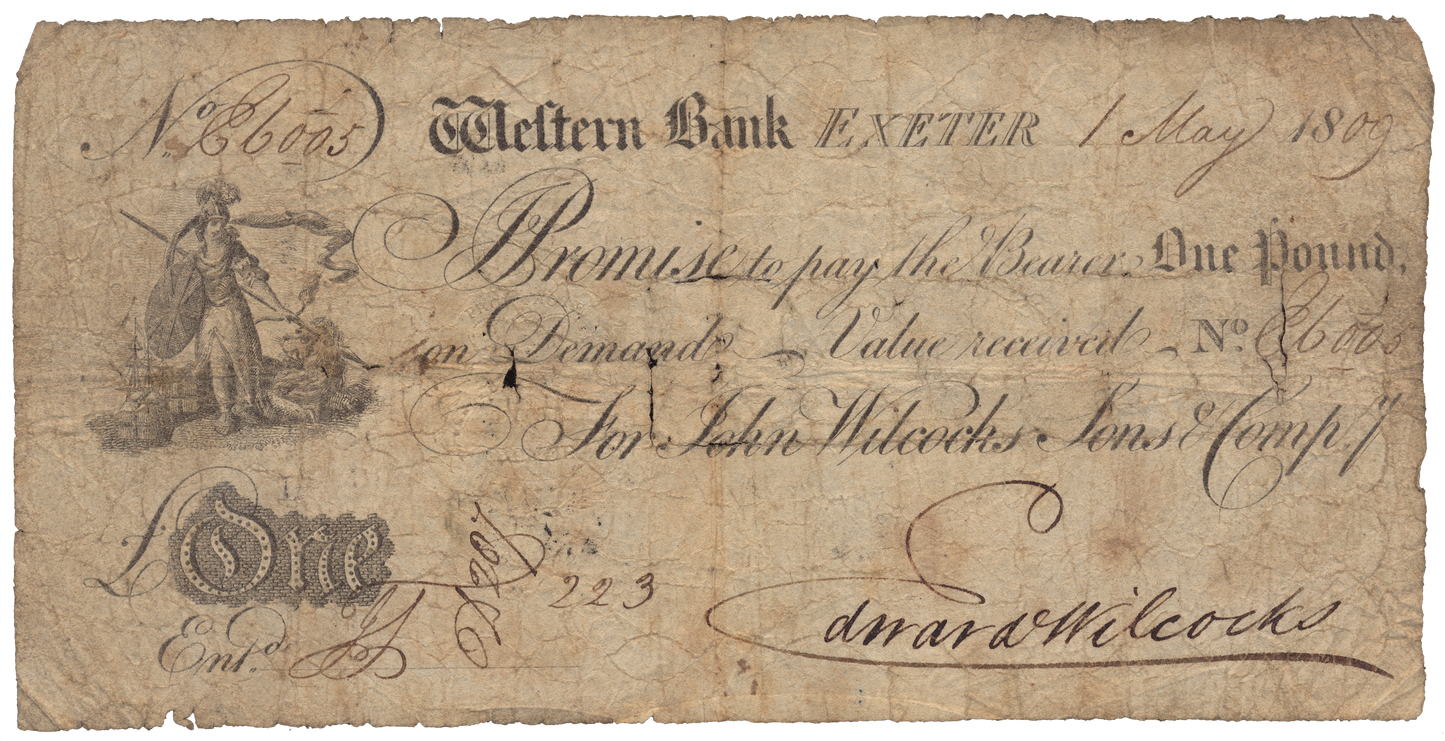 Western Bank Exeter 1809 £1 banknote Outing 759b