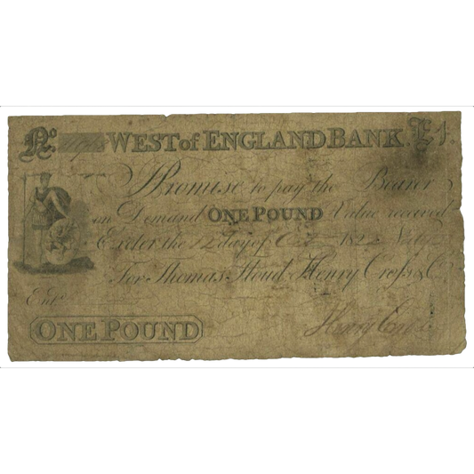 West of England Bank 1822 £1 banknote Outing 766b