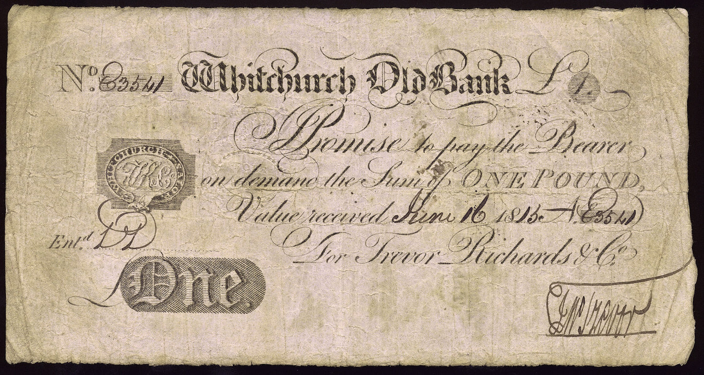 Whitchurch Old Bank 1815 £1 banknote Outing 2347a