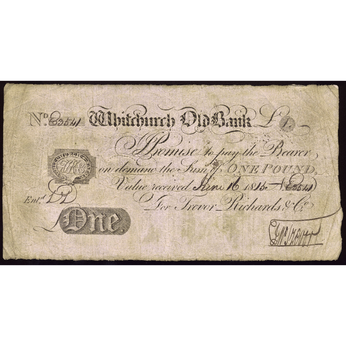 Whitchurch Old Bank 1815 £1 banknote Outing 2347a