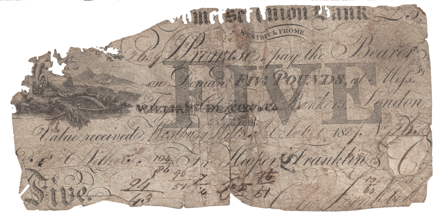 Wiltshire & Somerset Union Bank 1827 £5 banknote Outing 2328e rare