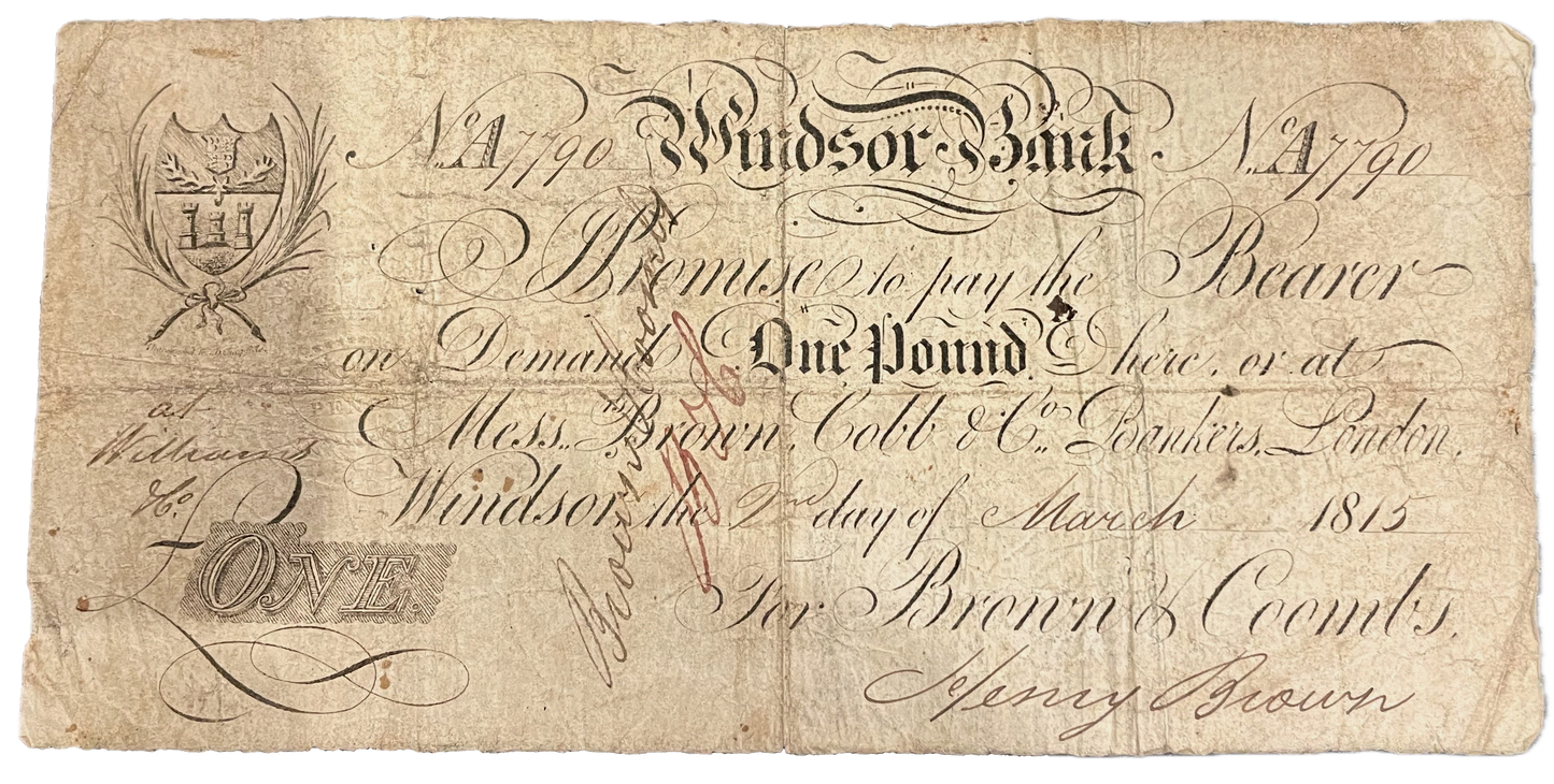 Windsor Bank 1815 £1 banknote Outing 2376l