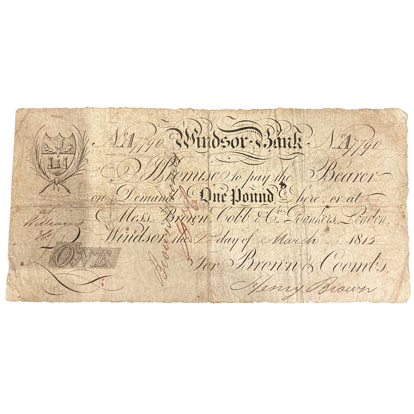 Windsor Bank 1815 £1 banknote Outing 2376l