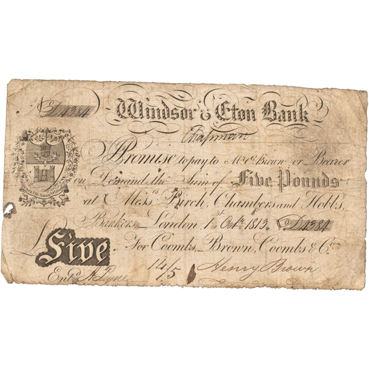 Windsor & Eton Bank 1813 £5 banknote Outing 2376g