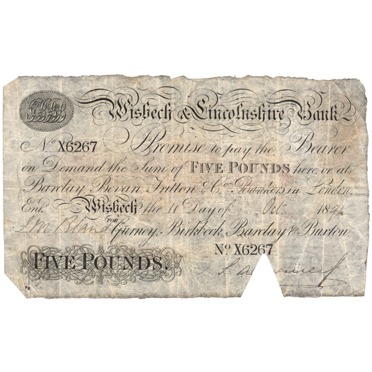 Wisbech & Lincolnshire Bank 1894 £5 banknote Outing 2382y